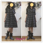 コットン、チェック可愛い😍😍シャツワンピース💖お首、お袖のストライプがチョットしたオシャレ感❣️❣️