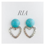 再販♢ターコイズ&シルバーハートピアス/イヤリング♢