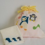 給食袋＆ナフキンセット＊フェルト刺繍＊ぺんぎん