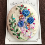 花刺繍 ビッグ麻ブローチ