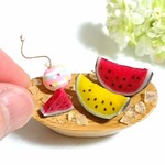 夏だね！すいかとヨーヨー(ミニチュア粘土)