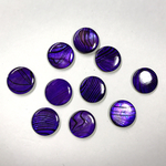 【10個】ラウンド型 模様入 シェルビーズ   パープル   18mm  両穴