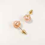 ハートの台座・パールピアス(ピンク)