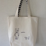 シンプルフロッキー 肩かけバッグ（紺ストライプ）クマと犬