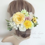【F1705HE14】イエロー＆グリーン♡ウェディングヘッドドレス♡・結婚式・パーディー・和婚・髪飾り
