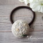 「再販」白色あじさいの刺繍ヘアゴム