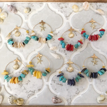 ターコイズ×染色シェルフープ ピアス/イヤリング