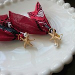 ヒトデとパールのピアス☆デニムとバンダナキャッチ