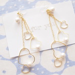 ハートがいっぱい♡コットンパール　ゆれるピアス/樹脂ノンホールピアス（イヤリング）