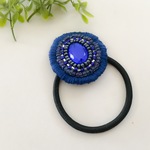 ビーズ刺繍ヘアゴム（ブルー）