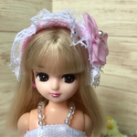 リカちゃんカチューシャ白レース×ピンク