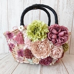 花　かごバッグ　MAUVEピンク