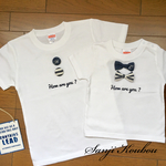デニムボタン&リボン イニシャル入りTシャツ 2枚セット 親子リンク