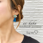 2way☆ターコイズビジュー&コバルトブルーのタッセルピアス☆