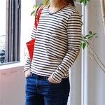 <ラスト１枚＞ボーダーポケットロンT (off white × navy)