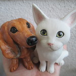 ＊Mご予約品＊ダックスフンド＆猫の置物