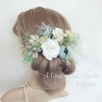 【F1705HE29】プリザーブドフラワー/アンティークグリーン♡ウェディングヘッドドレス♡・結婚式・パーディー・和婚・髪飾り