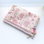 ★LIBERTY&帆布ラミネート メルスリー　6Ⅳ　ピンク系　ビニコのＷファスナー・中布・内ポケット(1＋2分割)・マチ付ポーチ　◆コスメポーチ・通帳ポーチにも