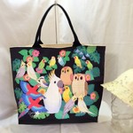 折り底トートバッグ（大）トロピカルバーズ（ブラック）