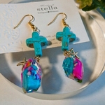 stella＊十字架ターコイズとcolorシェルピアス