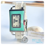 【再販5】牛革刻印ストラップのターコイズエナメルウォッチ♪6色展開！