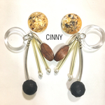 クッキーマーブルカボションのヴィンテージ風ピアス