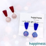 秋色トライアングル＊赤と青の▼●チェコピアス（イヤリング変更可能）