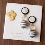 【再販×3】大ぶり　モノトーン　ボーダー　シェル風　ピアス/イヤリング