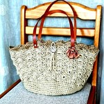 麻ひもで模様編みトートバッグちょっとレザー