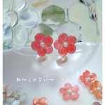 【新色】◆◆ひなげしの雫◆◆ノンホールピアス☆くれない[両耳用]