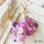 パープルのお花のフープピアス