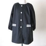 　前あきスモック巾着付　　黒×白ライン　100〜160
