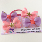 Ribbon & Ribbon スター付き水玉ピンク＋ラベンダーゴールドライン