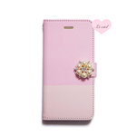 ♡名入れ対応♡iPhone X/iPhone8/iPhone8Plus/iPhone7/iPhone7Plus/iPhone6s 手帳型ケース ピンク/ピンク バイカラー×パールビジュー