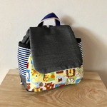 再販☆名入れ ベビー リュック（カラフルアニマル×黒×ボーダーポケット）