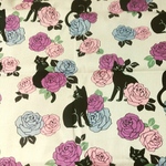 黒猫ローズ柄♪コットンリネン☆紫☆綿麻ヘリンボーン