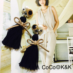 【送料無料】ハンドメイドピアス♡ ビジュー&タッセル&リボン K&K28