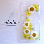 【iPhone】スワロ入り♡ノースポールとフロックス　イエロー　押し花スマホケース/かわいい/きれい/携帯ケース/アイフォン/花/フラワー/スワロフスキー/人気