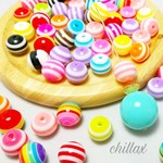 Mix50個セット(25ペア)●約10㎜●ボーダーアクリル丸ビーズ