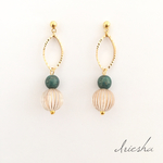 輝くリングとチェコビーズの イヤリング／ピアス (ターコイズ)