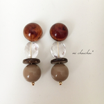 べっ甲カボション×クリアビーズピアス/イヤリング