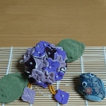 古布で   紫陽花とカエル