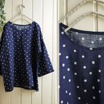 sale610☆彡ネイビーリネン水玉ドロップ袖プルオーバー♪送料無料
