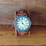 【送料無料】本革 ブレス風腕時計  W＊ブラウン＊ 
