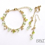 雫＊green ブレスレットとイヤリングorピアスのセット