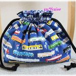 保冷ランチ巾着（お弁当入れ）☆ネイビー電車柄