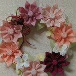 折り紙リース　花　ピンク系