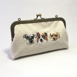 mydog-s2様オーダー品☆犬の手刺繍で通帳も入るがま口ポーチ