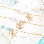 夏色♡涼しげ♪シェルとスターフィッシュの大人キレイなブレスレット♡(バイカラー)