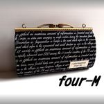 Wファスナー　20cm　カン付き　がま口　筆記体　ブラック　